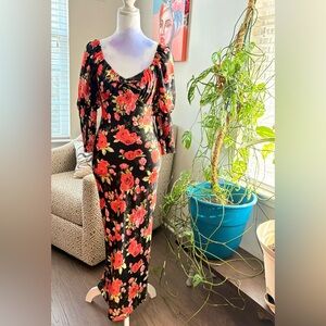 ASOS Black Maxi Dress with Red and Pink Rose Print